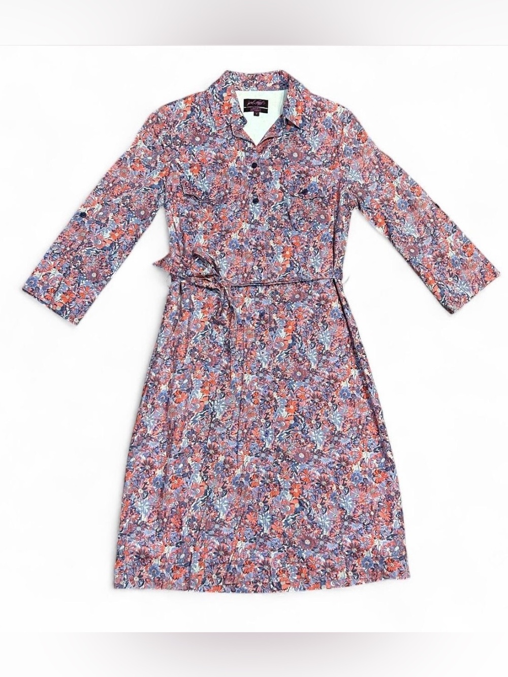 Lord & Taylor Liberty Arts Floral Shirt Dress with Tie Belt - Pink Multi